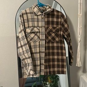 Dual tone beige/brown plaid shirt